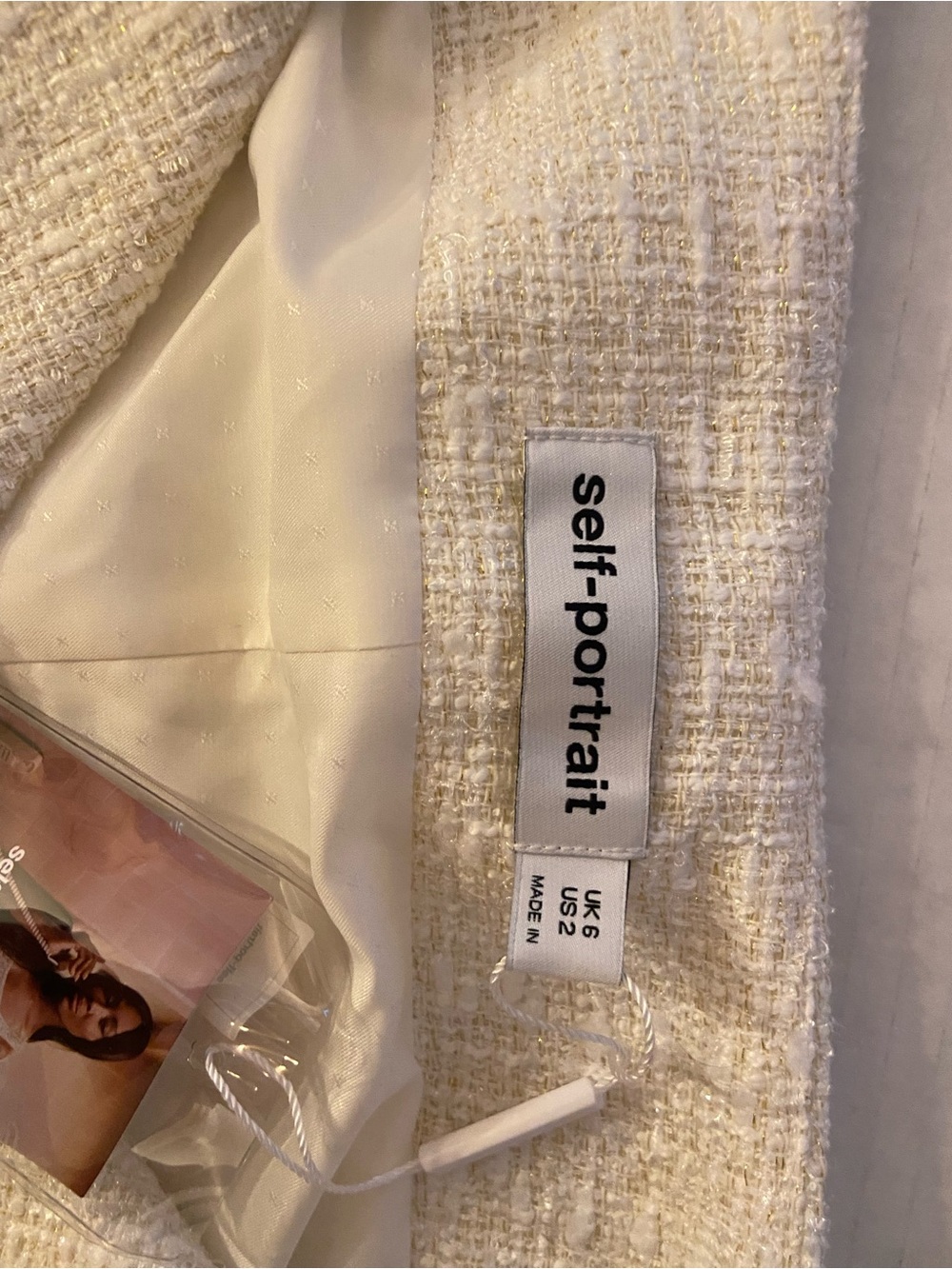 NWT - Self-Portrait Double-Breasted Boucle Tweed Cream Minidress, Size US 2 - Picture 7 of 16
